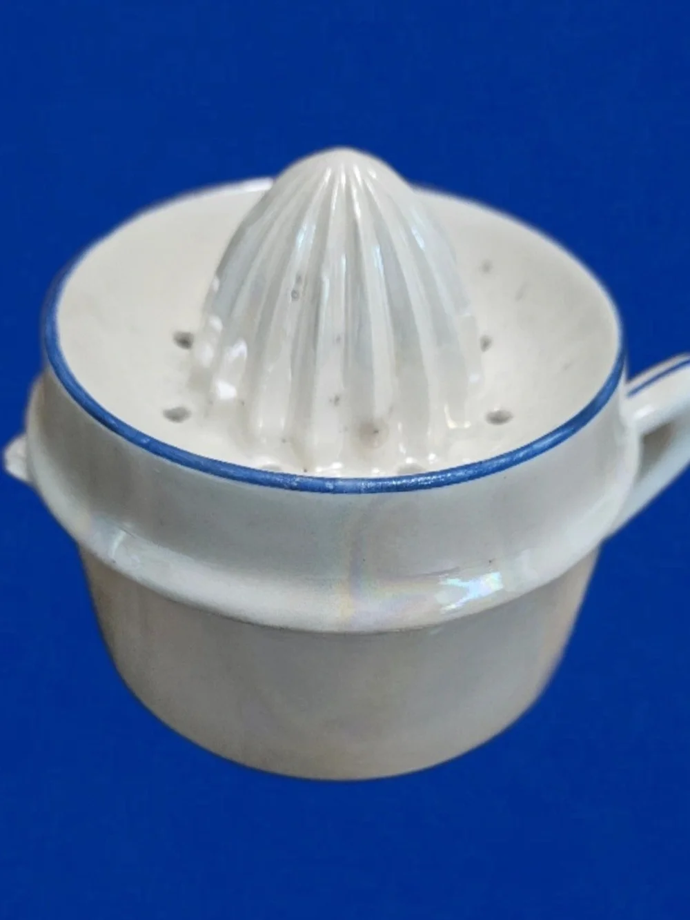 Vintage Český Porcelán Dubí 2-Piece Porcelain Lemon Juicer - Blue Line